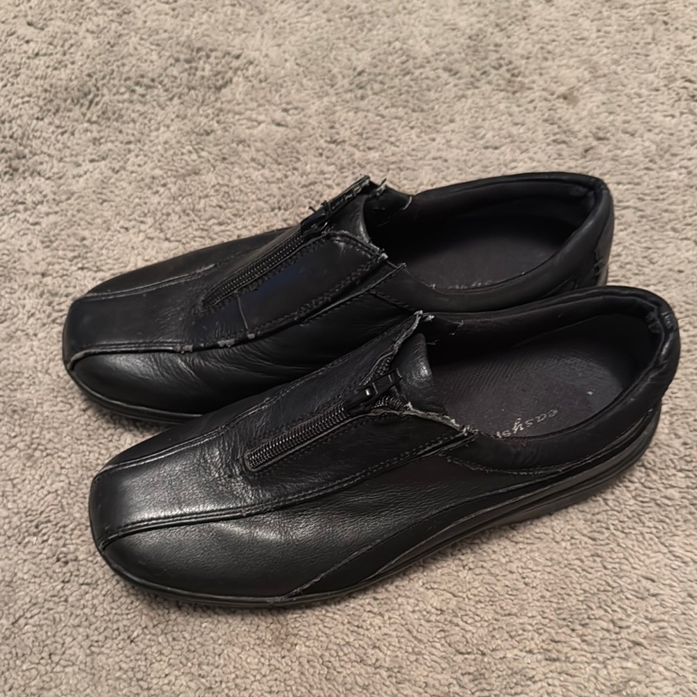 Women’s Black Leather Slip-On Shoes